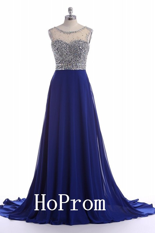 Royal Blue Prom Dress,Sleeveless Prom Dresses,Evening Dress