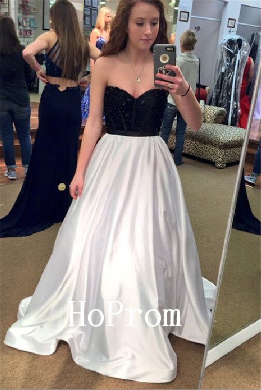 Black White Prom Dress,Sweetheart Prom Dresses,Evening Dress