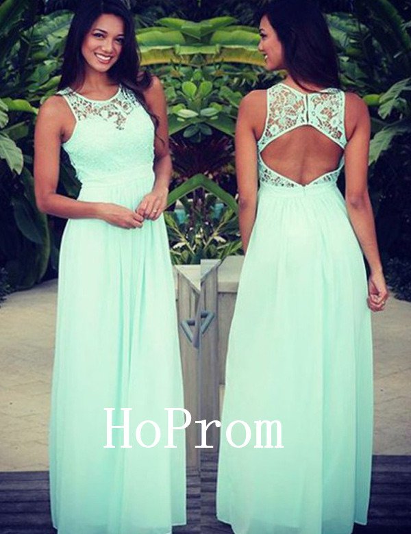 Lace Chiffon Prom Dress,Backless Prom Dresses,Evening Dress