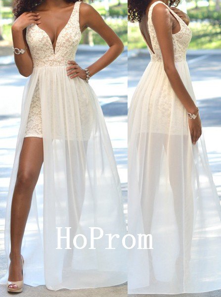 Sleeveless Prom Dress,Lace Chiffon Prom Dresses,Evening Dress