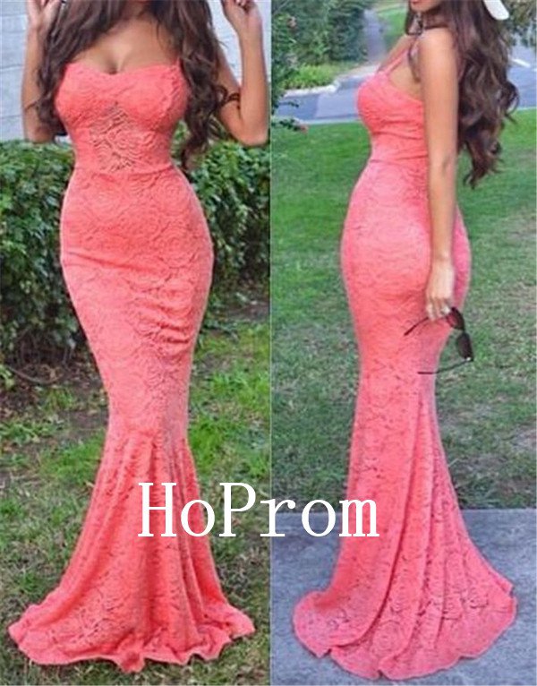 Spaghetti Straps Prom Dress,Lace Prom Dresses,Evening Dress