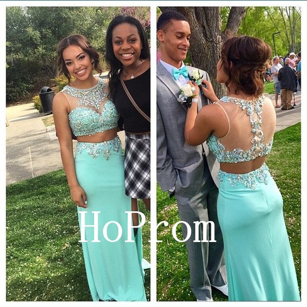 Two Piece Prom Dress,Beading Prom Dresses,Evening Dress