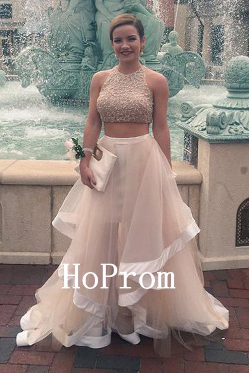 Two Piece Prom Dress,Ruffle Tulle Prom Dresses,Evening Dress