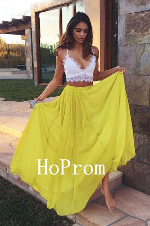 Spaghetti Straps Prom Dress,Yellow Chiffon Prom Dresses,Evening Dress