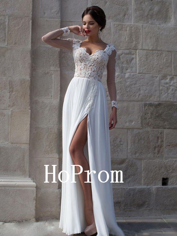 Long Sleeve Prom Dress,Lace Chiffon Prom Dresses,Evening Dress