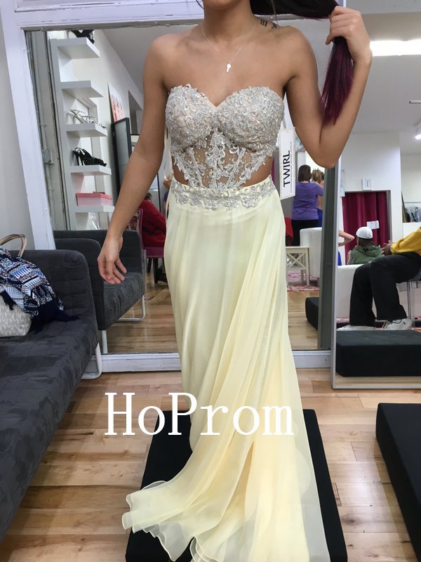 Light Yellow Prom Dress,Strapless Prom Dresses,Evening Dress