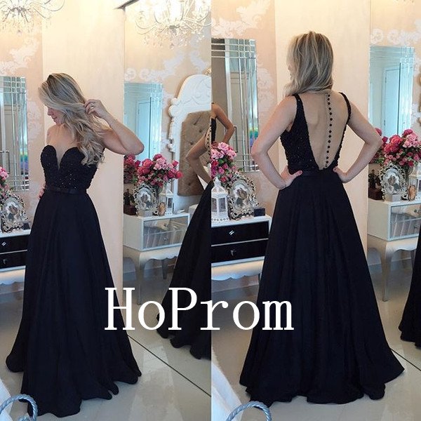 A-Line Prom Dress,Black Prom Dresses,Evening Dress