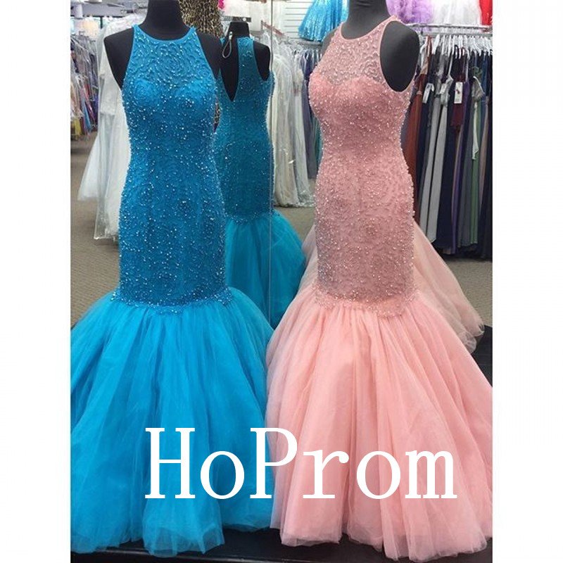 Halter Beading Prom Dress,Sheath Prom Dresses 2017