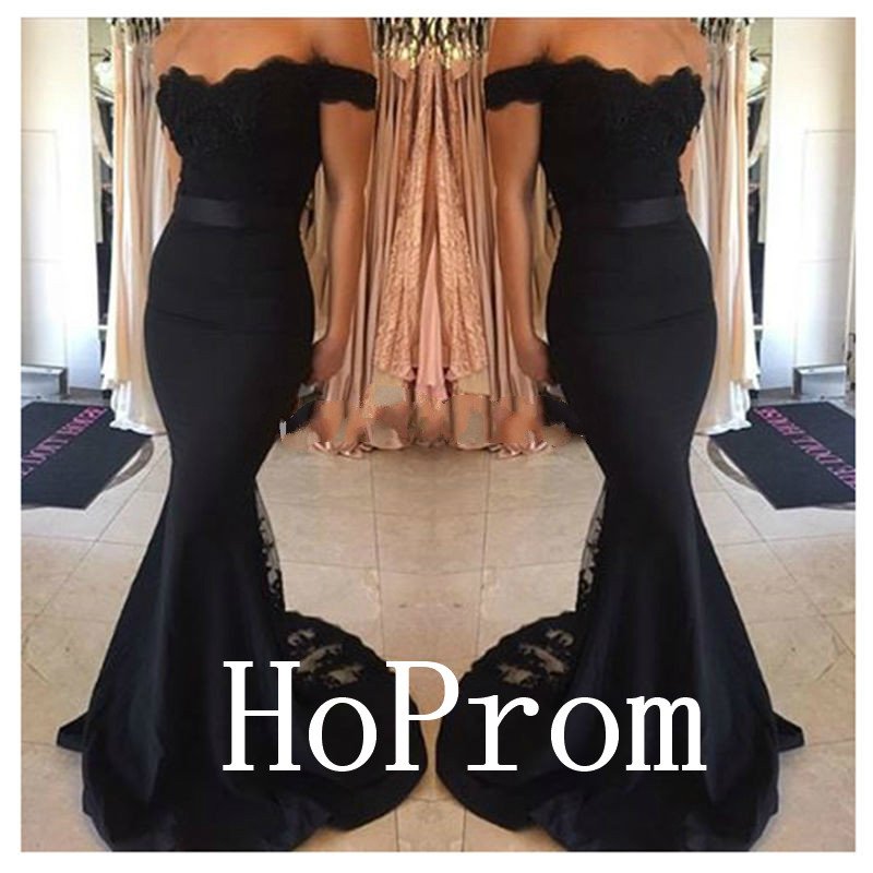Off Shoulder Prom Dress,Black Mermaid Prom Dresses 2017