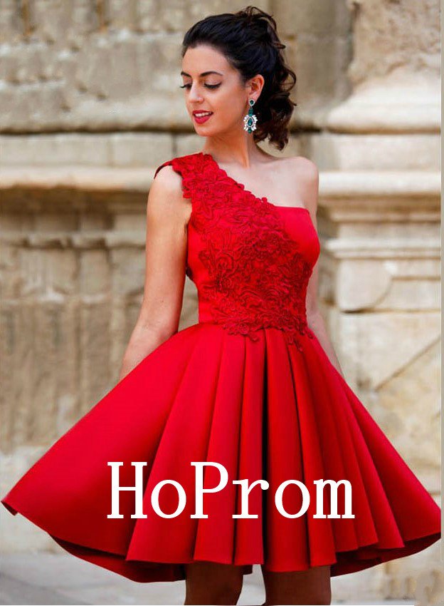 One Shoulder Prom Dress,Knee Length Prom Dresses 2017