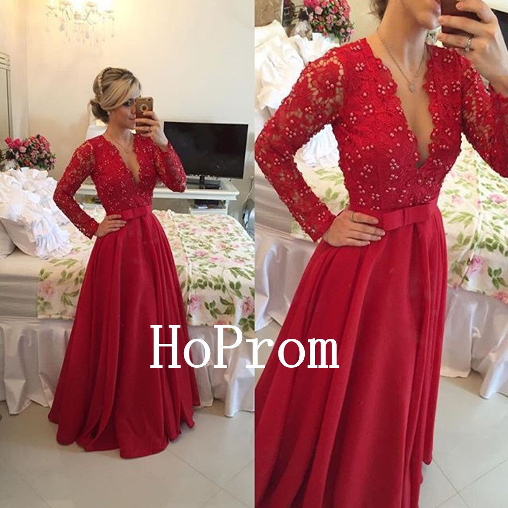 V-Neck Prom Dress,Beading Prom Dresses 2017