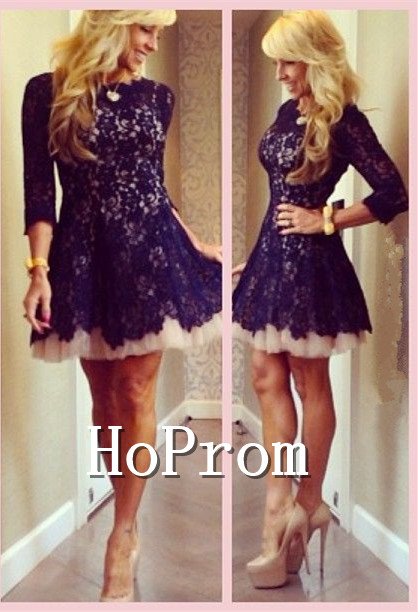Long Sleeve Homecoming Dresses,Lace Prom Dresses