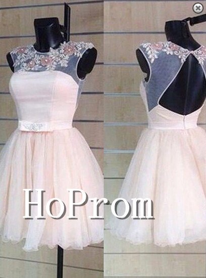 High Collar Homecoming Dresses,Sleeveless Tulle Prom Dresses