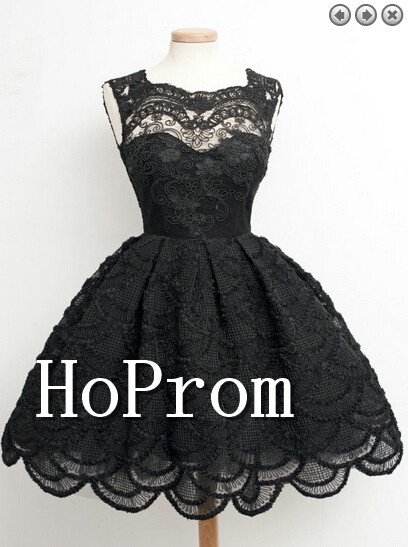 Black Lace Homecoming Dresses,Sleeveless Prom Dresses