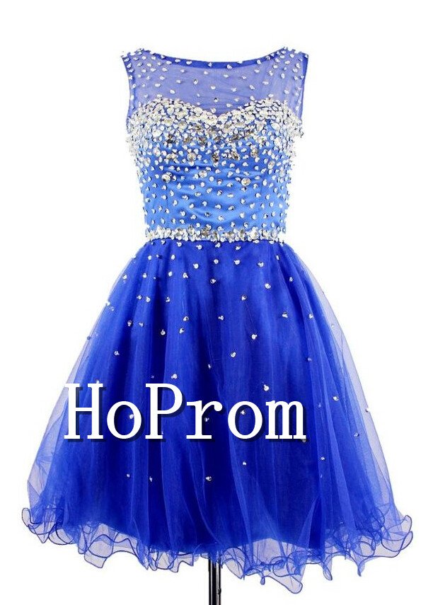 Royal Blue Prom Dress,Short Beading Prom Dresses