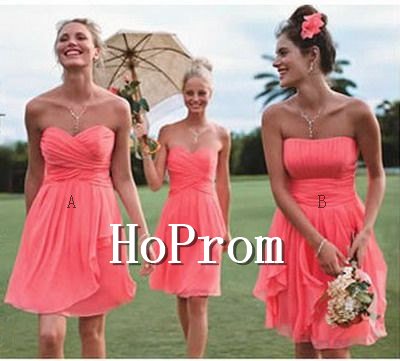 Coral Chiffon Prom Dresses,Strapless Prom Dresses