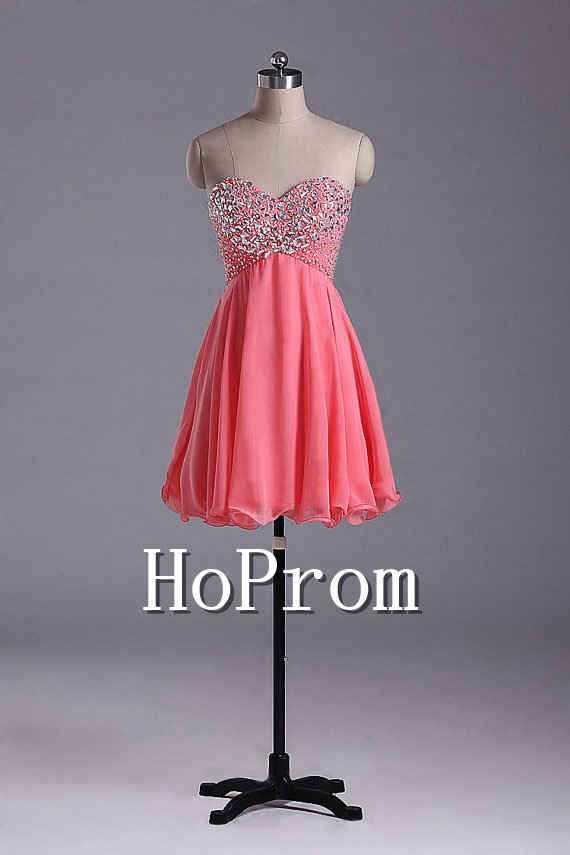 Short Beaded Prom Dresses,A-Line Chiffon Prom Dresses