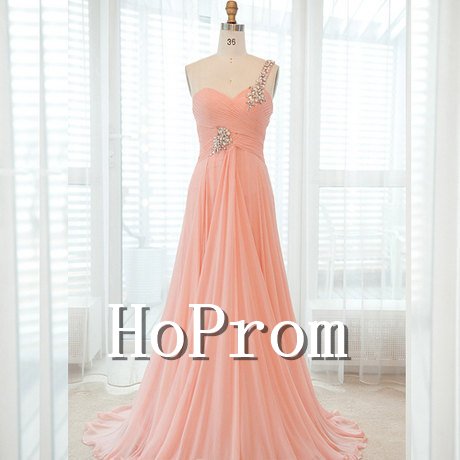One Shoulder Prom Dresses,Chiffon Beaded Prom Dress