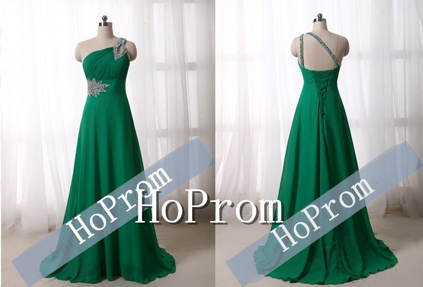 One Shoulder Prom Dresses,Chiffon Beaded Prom Dress