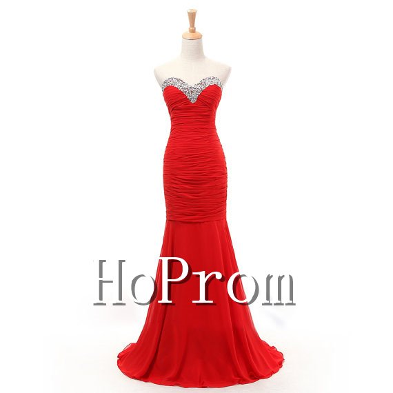 Sweetheart Prom Dresses,Red Mermaid Prom Dress