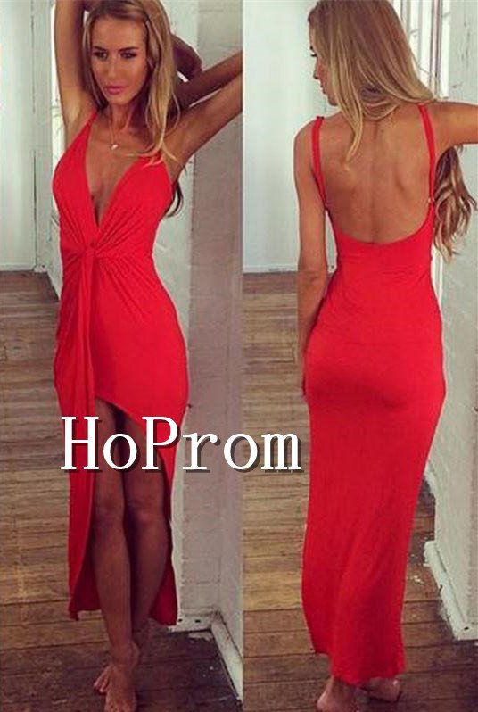 Backless Chiffon Prom Dress,Red Long Backless Prom Dresses
