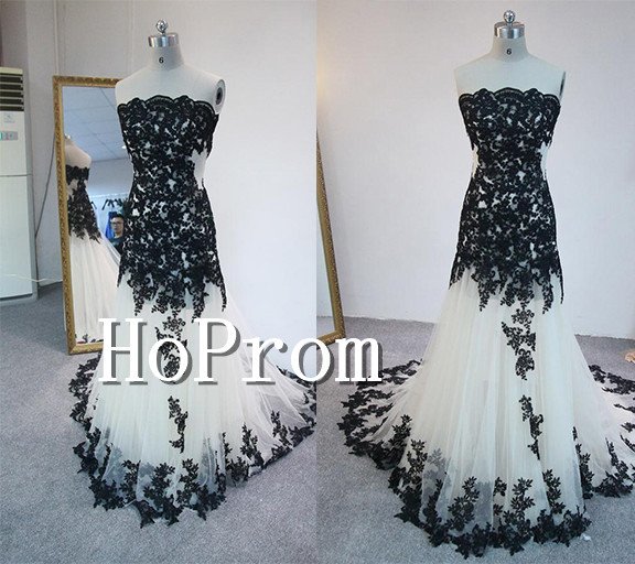 Strapless Applique Prom Dress,Floor Length Prom Dresses