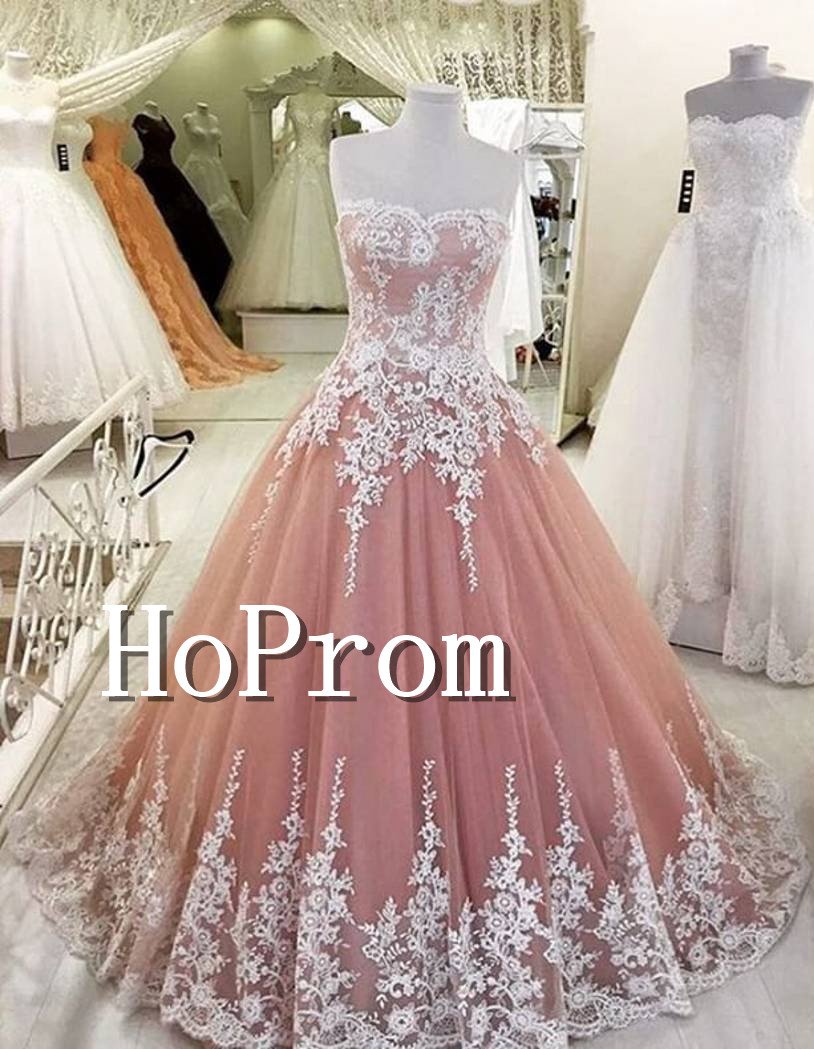 A-Line Lace Appliques Prom Dress,Floor Length AProm Dresses