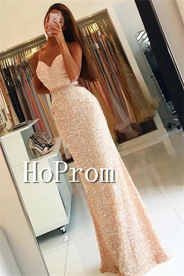 Spaghetti Straps Prom Dress,Sparkly Sweetheart Beading Prom Dresses