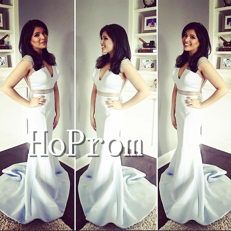Sleeveless Mermaid White Prom Dress,Floor Length Prom Dresses