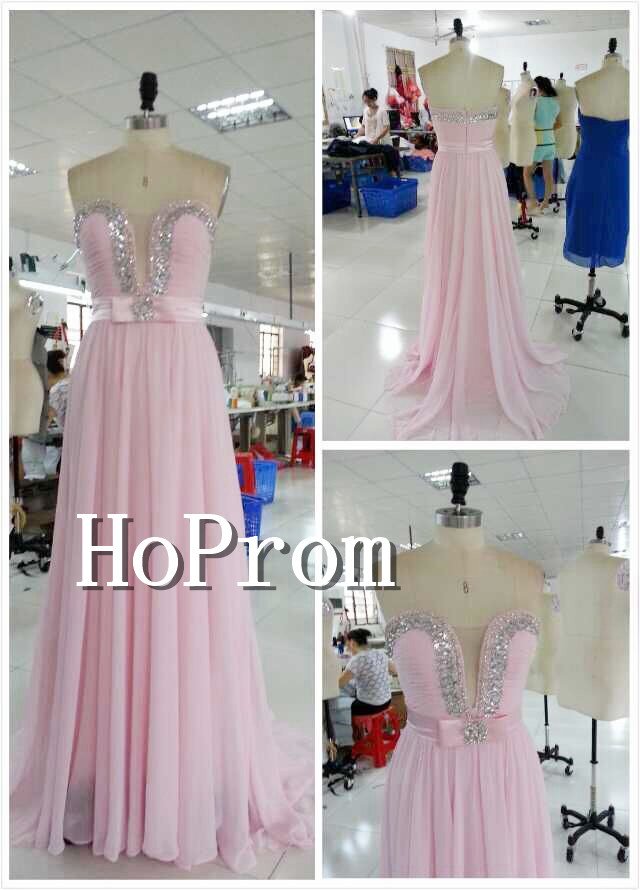 A-Line Pink Prom Dress,Strapless Sexy Long Prom Dresses