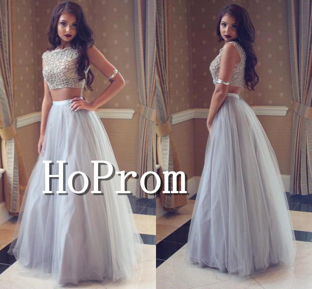 Two Piece Sexy Prom Dress,Beading Long Tulle Dresses