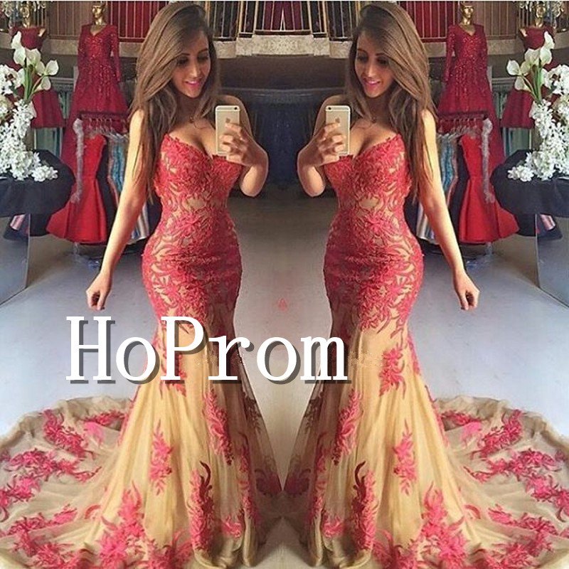 Elegant Mermaid Prom Dress,Lace Applique Sexy Prom Dresses