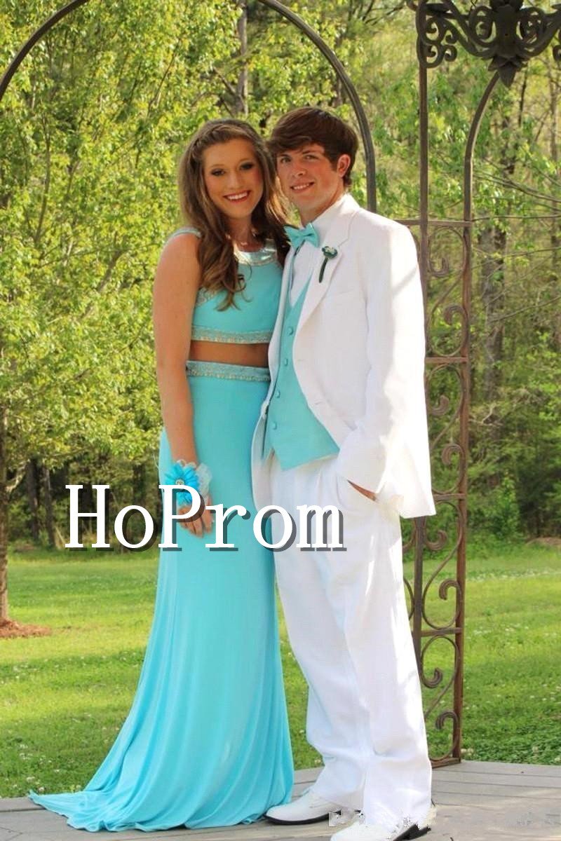 Two Piece Prom Dress,Blue Simple Sexy Prom Dresses