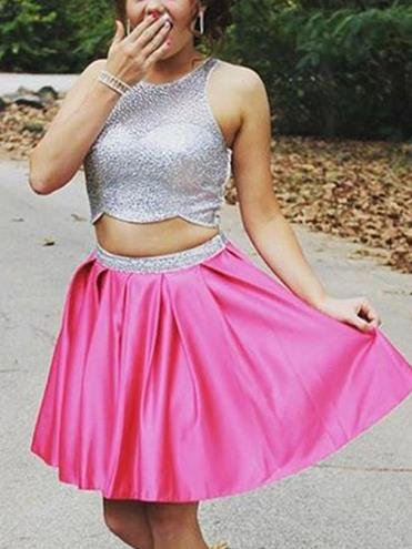 A-line Hot Pink Sparkly Homecoming Dress