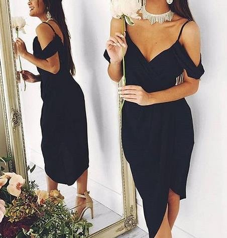 V Neck Homehoming Dress, Black Strapless Sexy Homehoming Dress