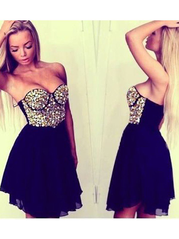 Sleeveless Sweetheart Beading Chiffon Short Homecoming Dresses