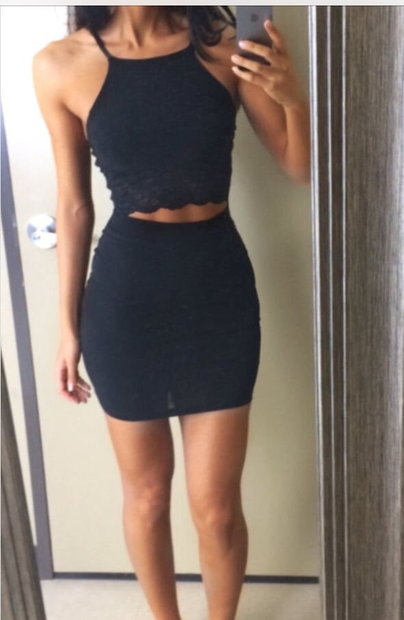 Two Pieces Black Homecoming Dress, Lace Sexy Homecoming Dress