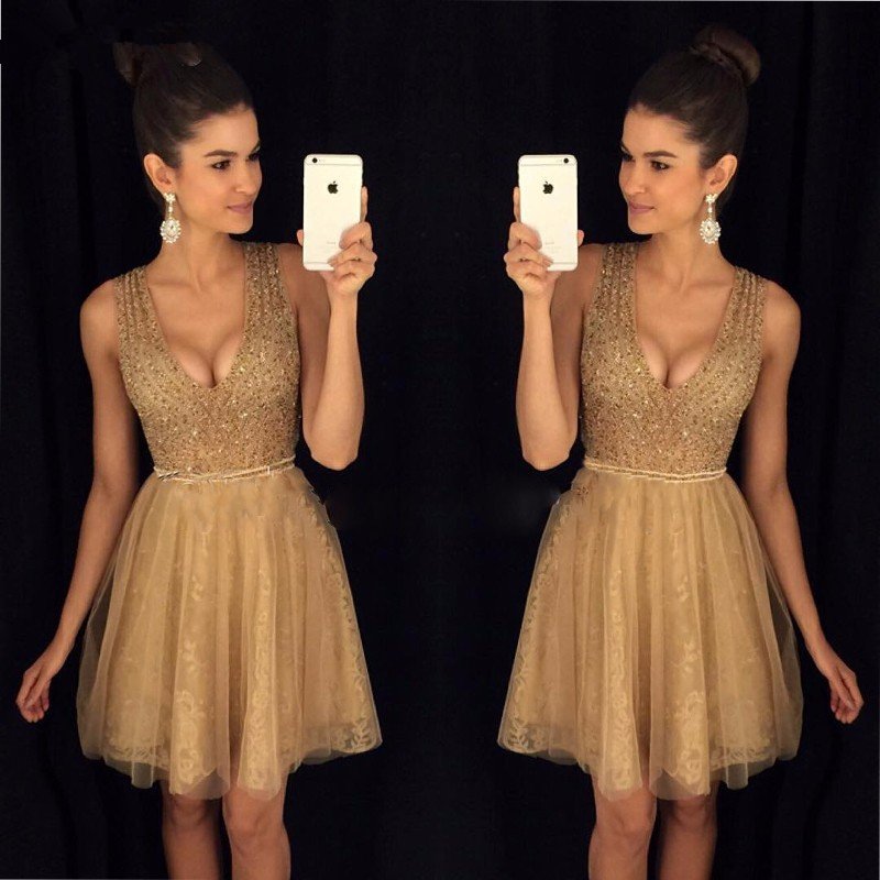 A-Line Bling Beaded Homecoming Dresses Short Lace Girls Graduation Dresses