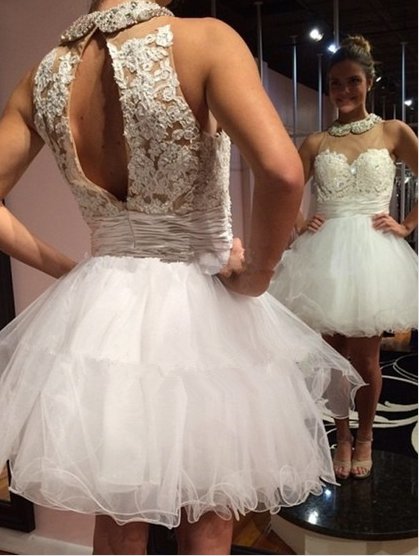 Pink Organza Tulle Sashes Scoop Neck Ribbons and Beading A-line Homecoming Dress