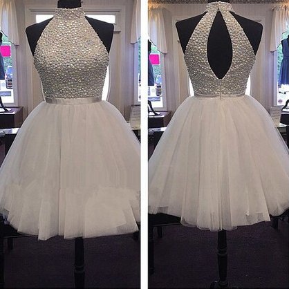 Tulle ShortMini Sashes A-line High Neck Ribbons Homecoming Dresses