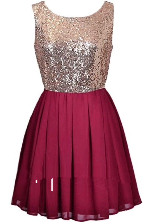 Red Sequins Homecoming Dress, Chiffon Homecoming Dress