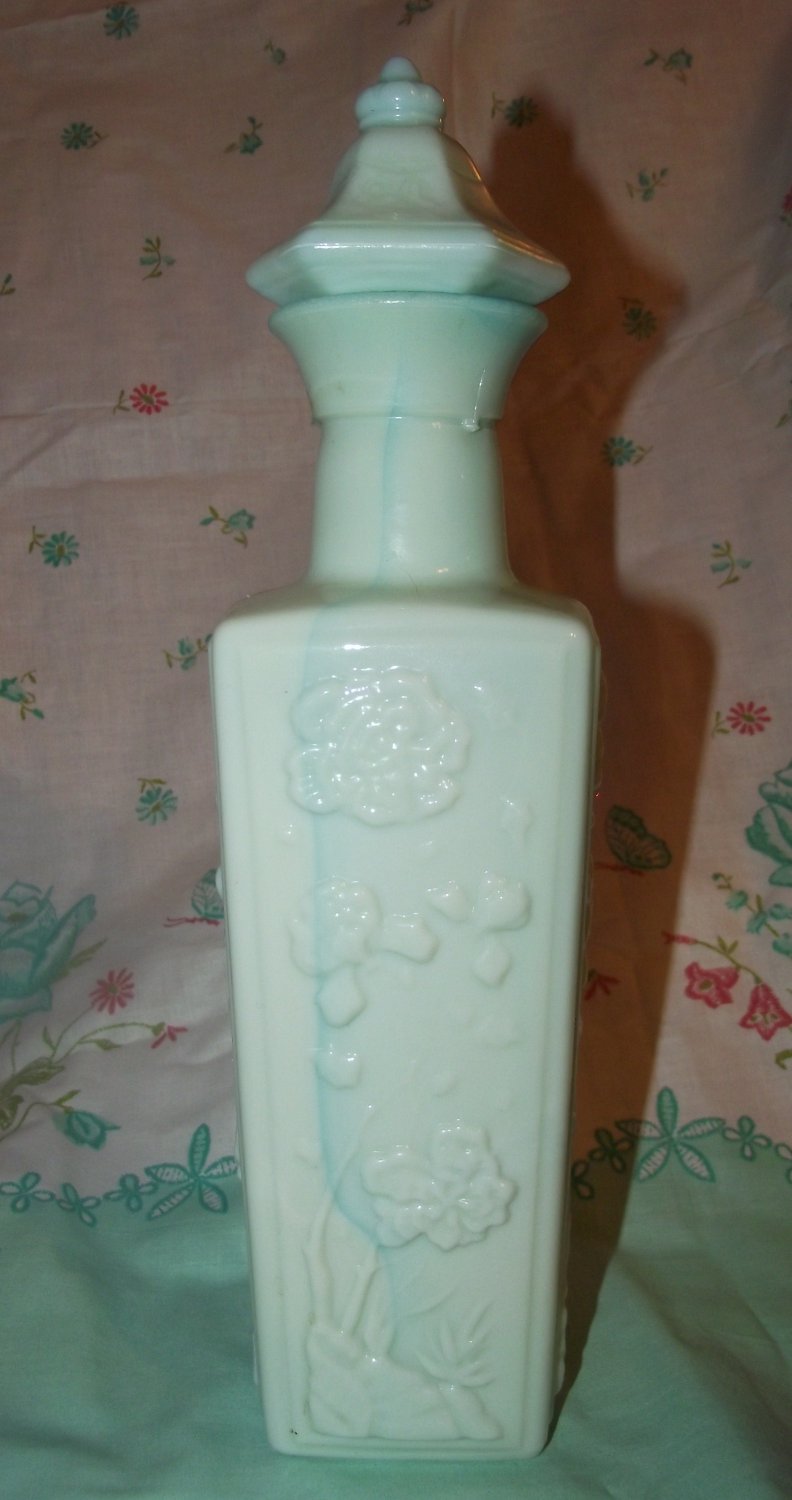 JIM BEAM DECANTER JADEITE GREEN MILK GLASS WHISKEY BOTTLE