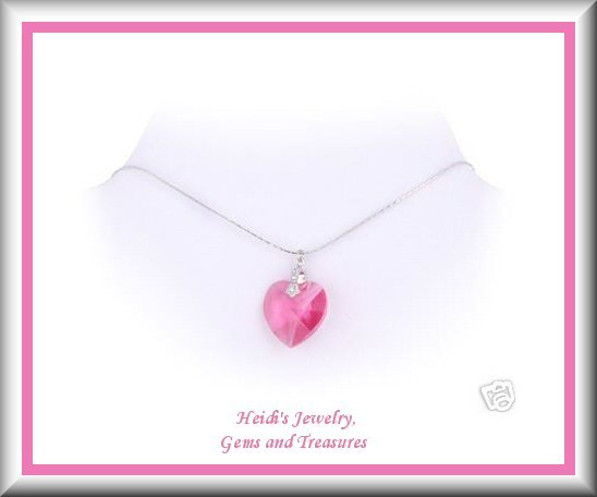 Children's Jewelry Pink Swarovski Crystal Heart Sterling Necklace/ Free Shipping