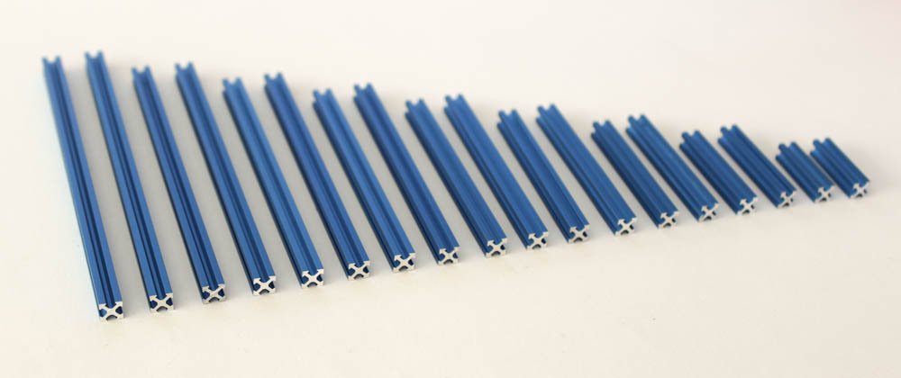 Blue Pre-cut 18 piece set 2-10cm long NanoBeam t-slot extruded aluminum
