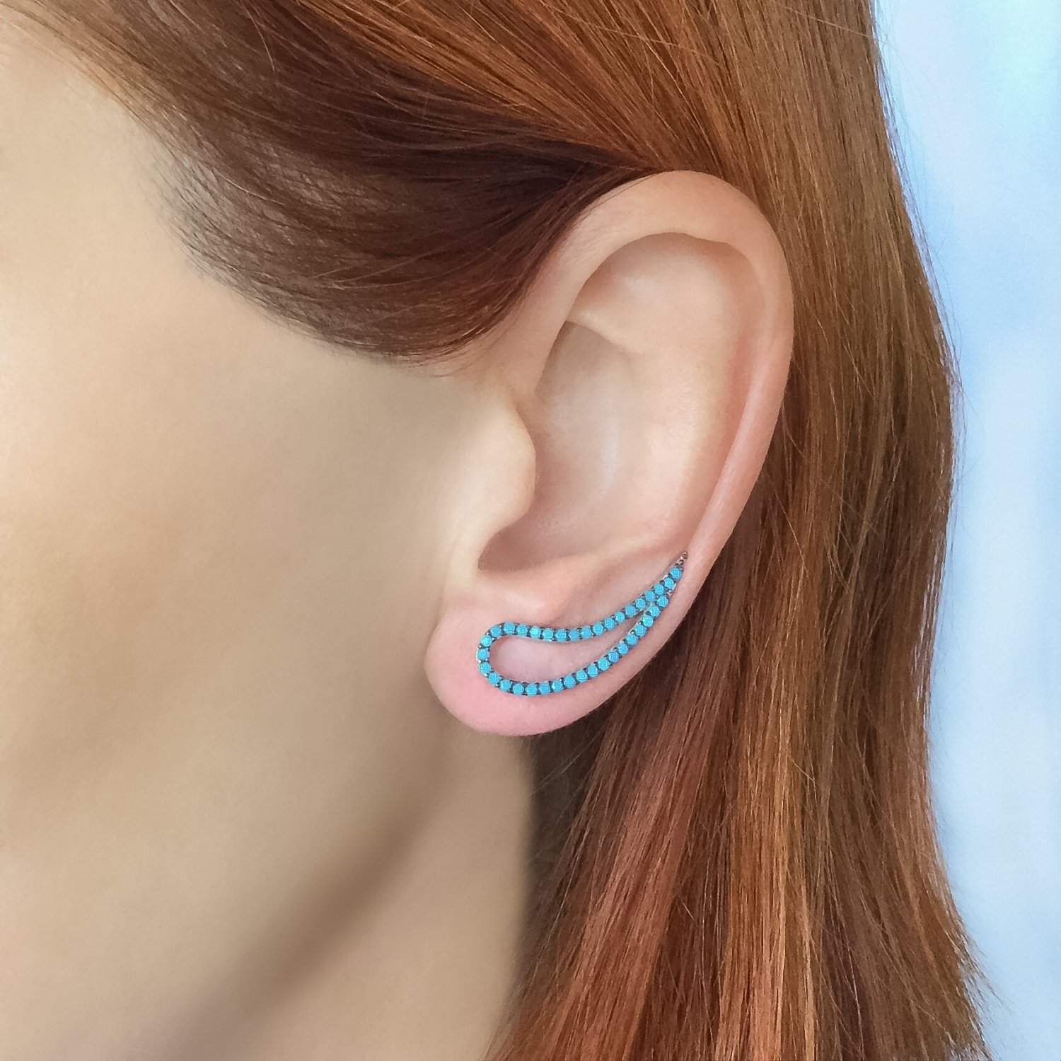 Turquoise ear climber sterling silver, jewelry, ear wrap, fine, gift for her EC04