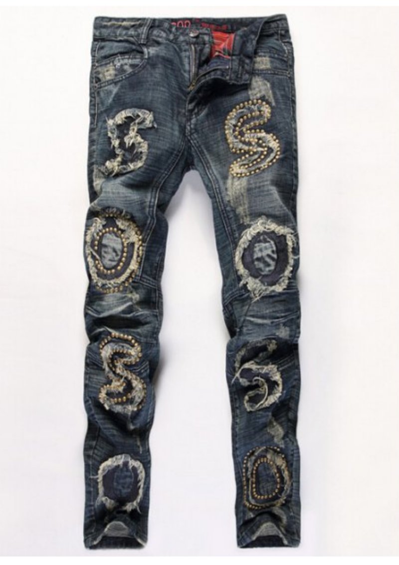 Embellished Zipper Fly Straight Leg Jeans