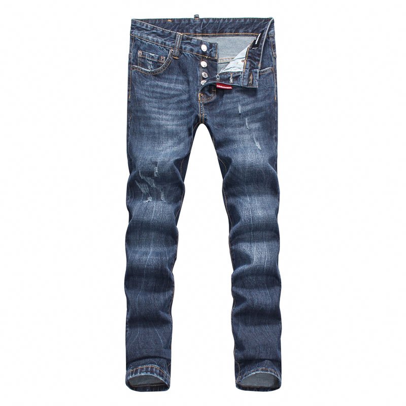 Panel Scratched Zipper Fly Five-Pocket Jeans