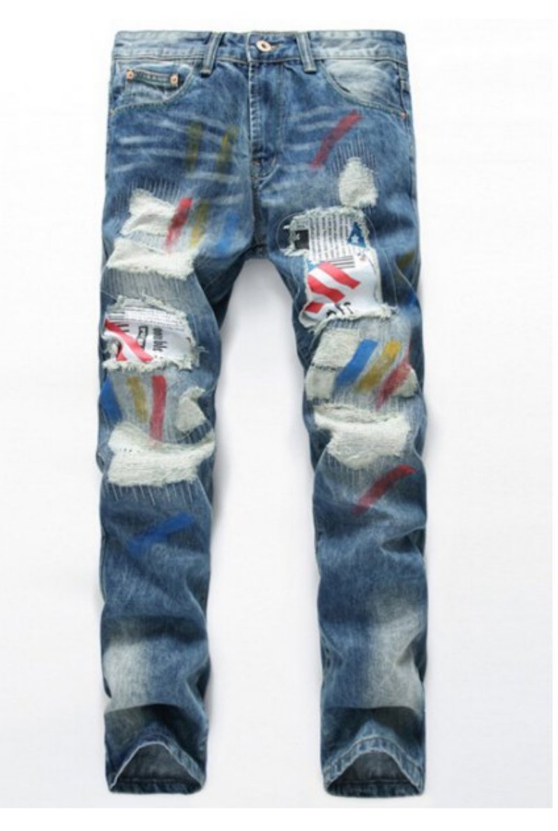 Splash-Ink Distressed Zipper jeans