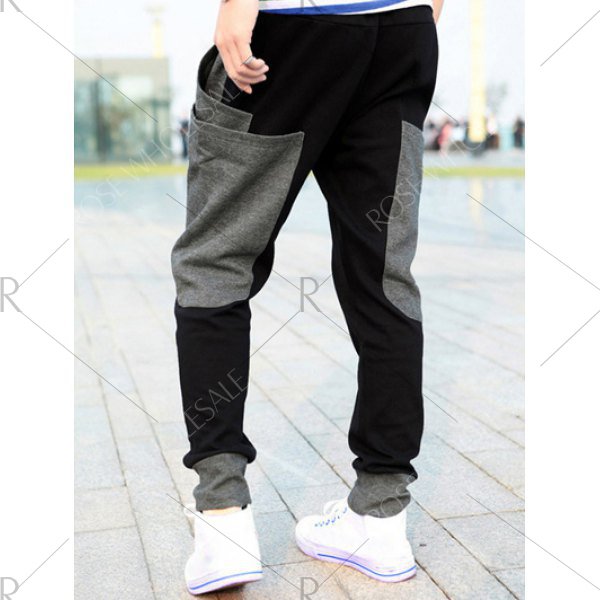 Pockets Design Drawstring Color Splicing Jogger Pants