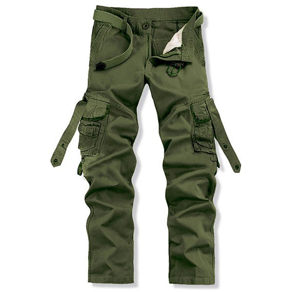 3 Stylish Loose Fit Solid Color Multi-Pocket Straight Leg Cotton Blend Cargo Pants For Men